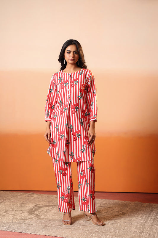 Cherry Lines Cotton Coord Set