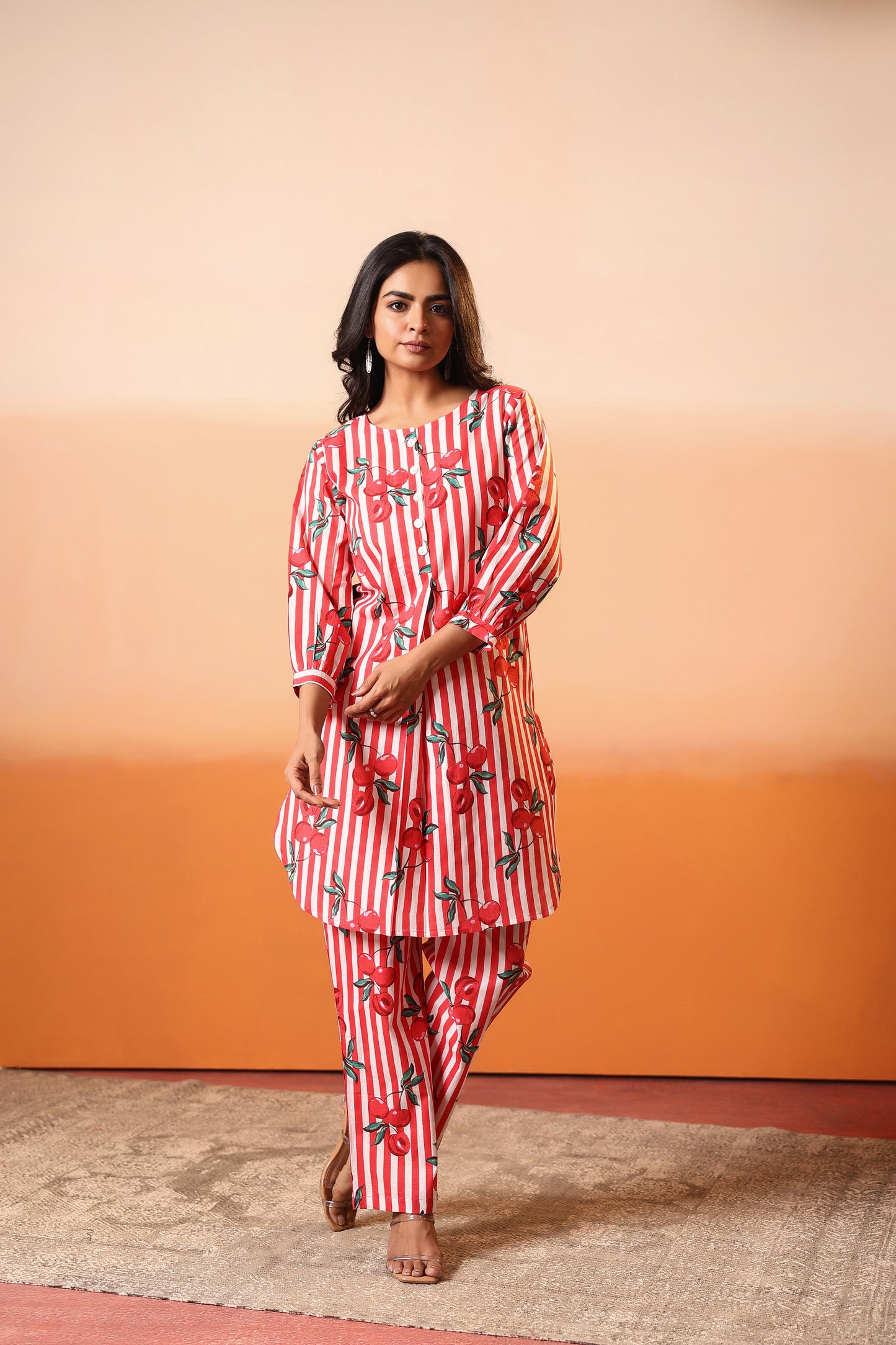 Cherry Lines Cotton Coord Set