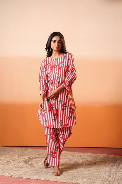 Cherry Lines Cotton Coord Set