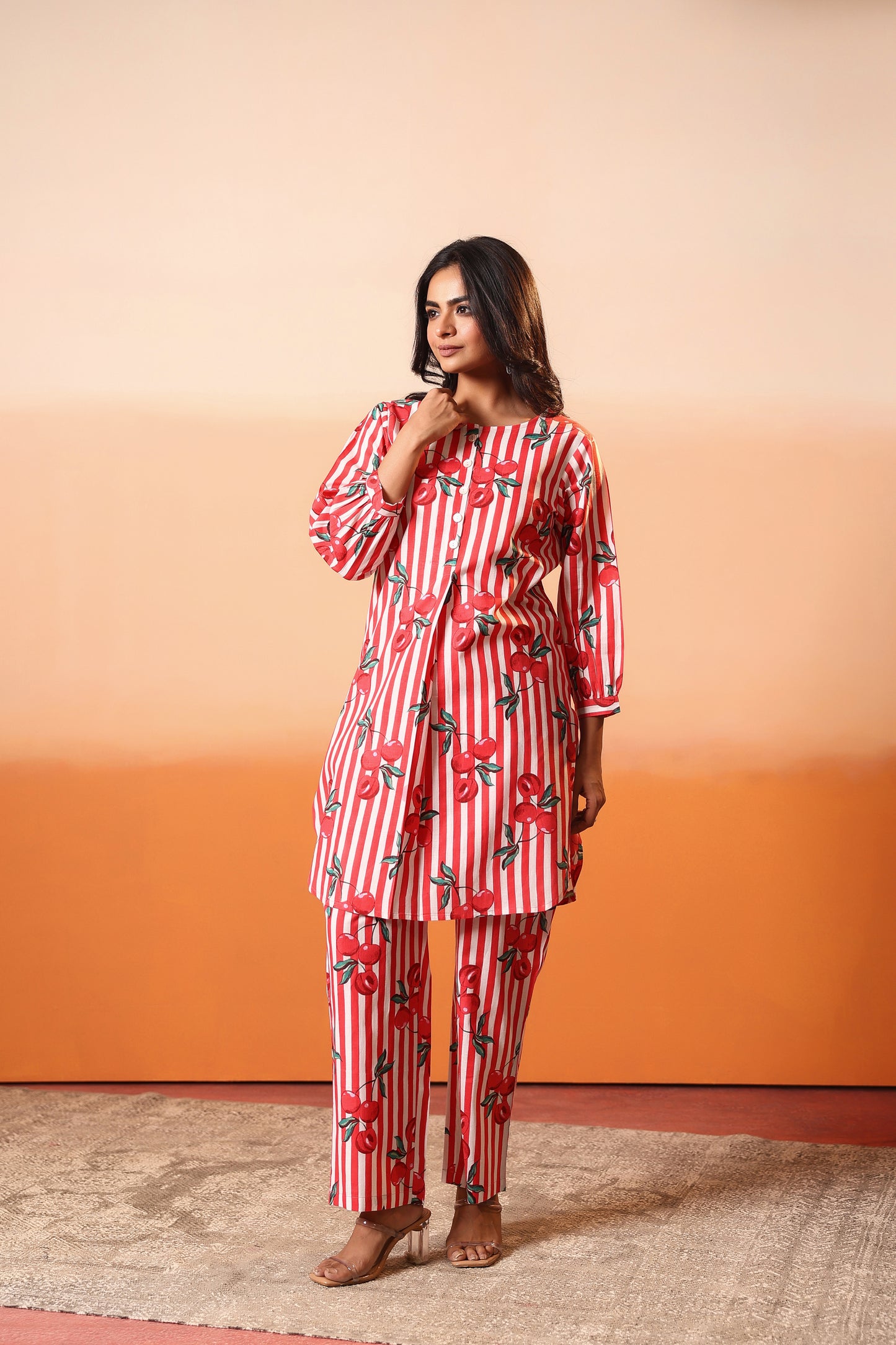 Cherry Lines Cotton Coord Set