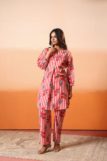 Cherry Lines Cotton Coord Set