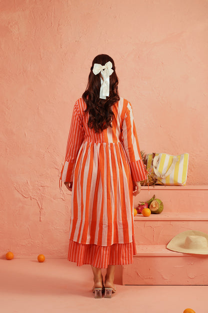 Coral Crush Striped Tier Dress