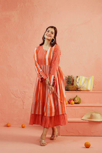 Coral Crush Striped Tier Dress