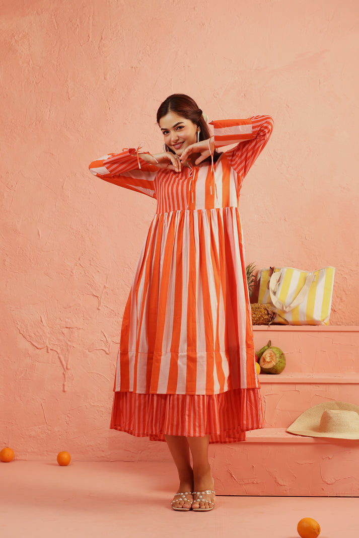 Coral Crush Striped Tier Dress