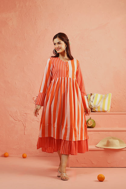 Coral Crush Striped Tier Dress