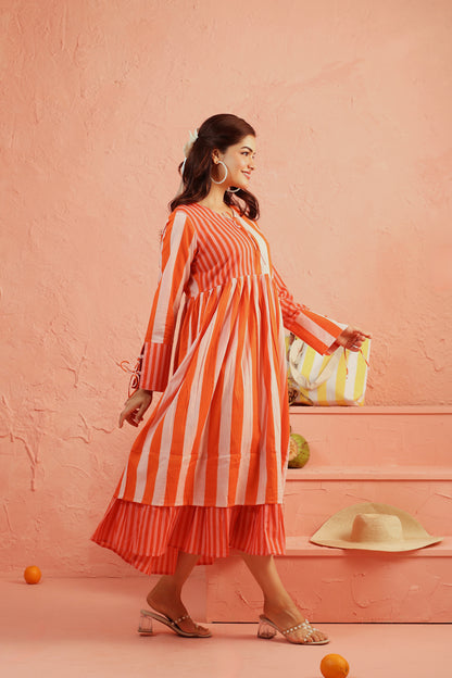 Coral Crush Striped Tier Dress