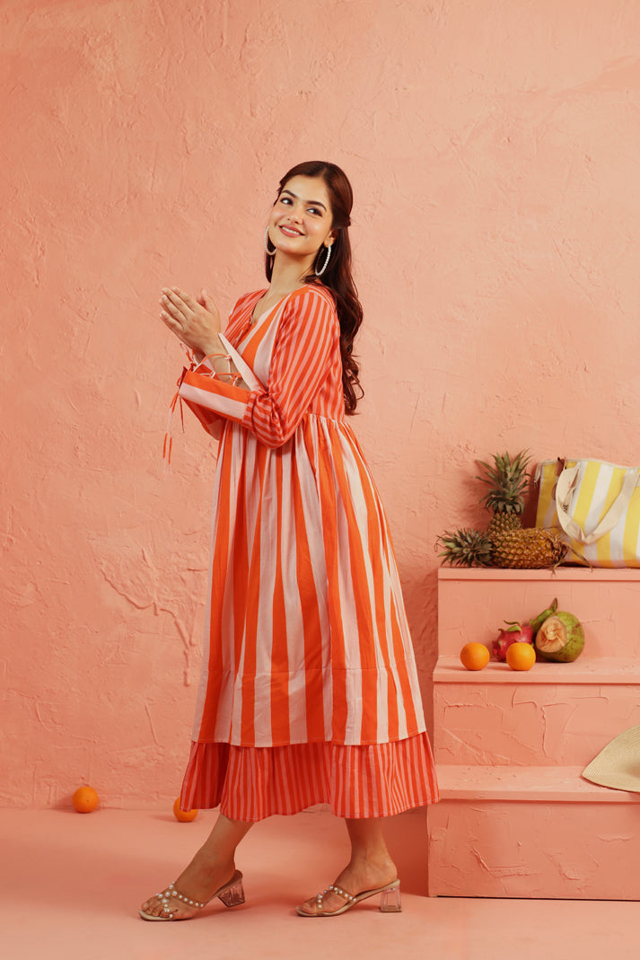 Coral Crush Striped Tier Dress