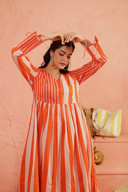 Coral Crush Striped Tier Dress