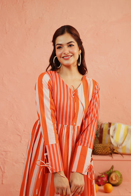 Coral Crush Striped Tier Dress