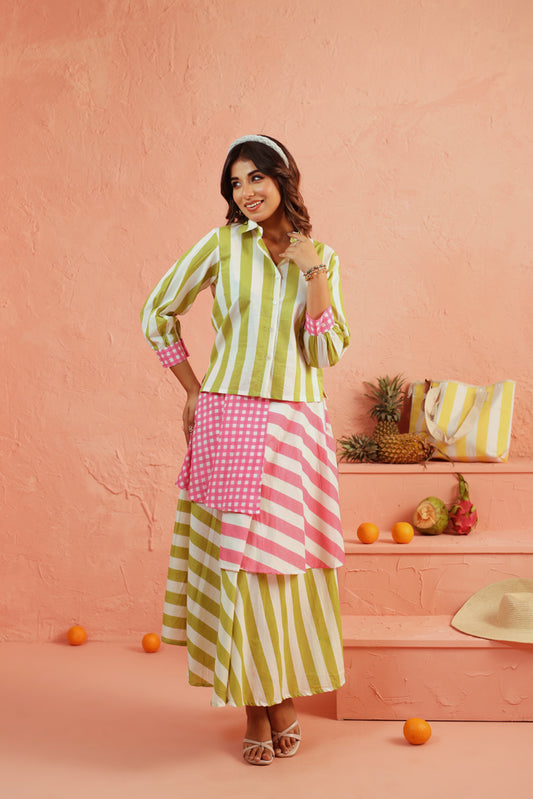 Lime Sorbet Mix Skirt Set