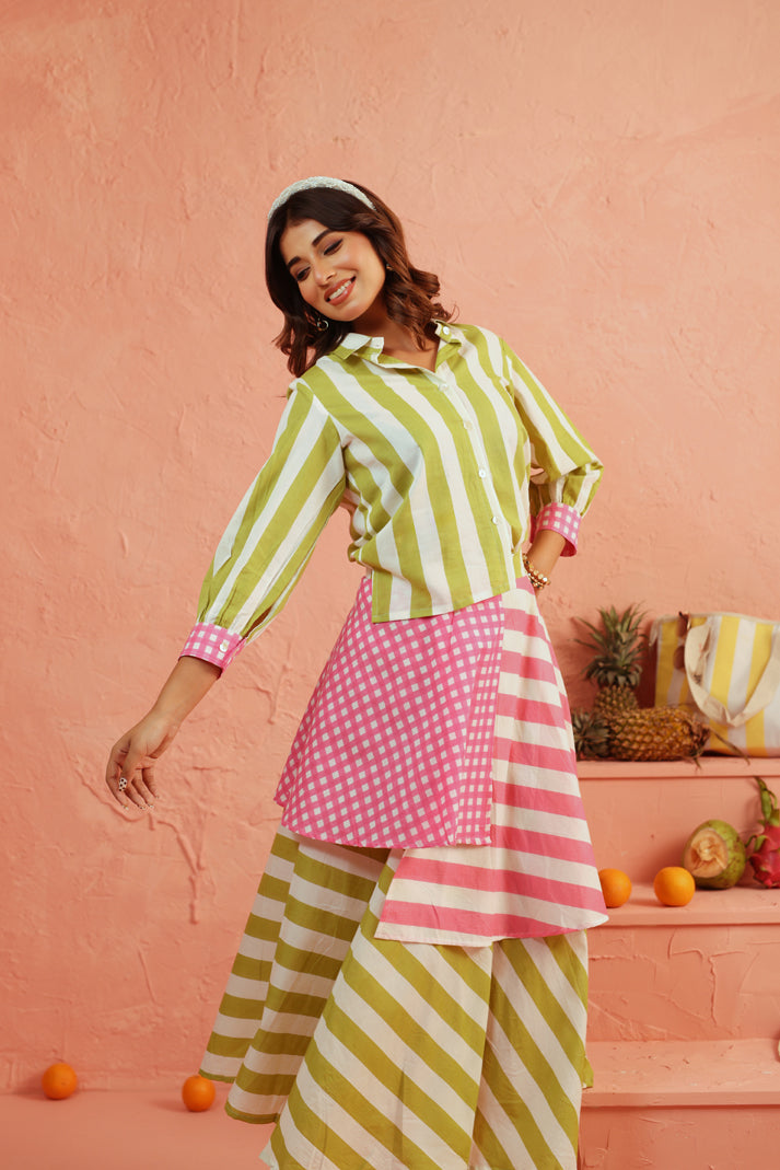 Lime Sorbet Mix Skirt Set