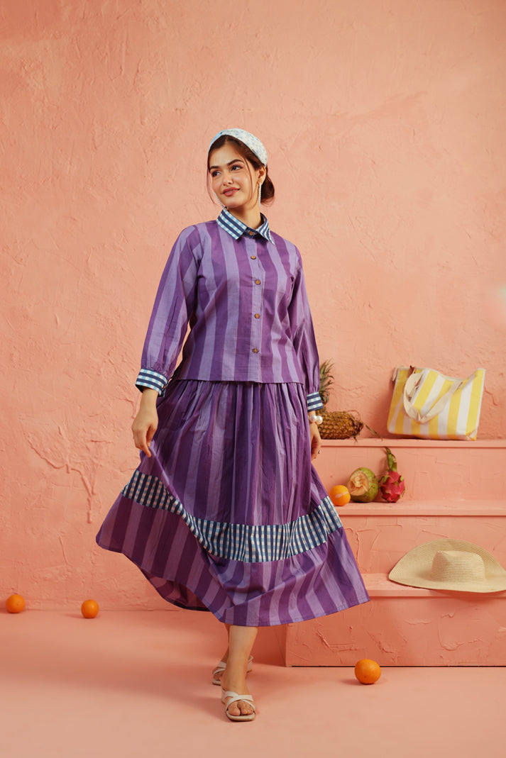 Royal Plum Stripe Skirt Set