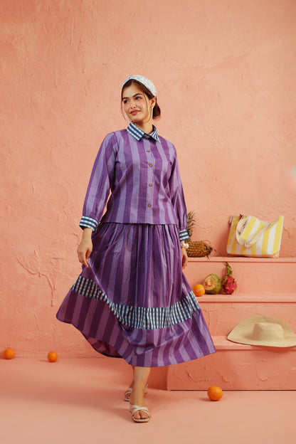 Royal Plum Stripe Skirt Set