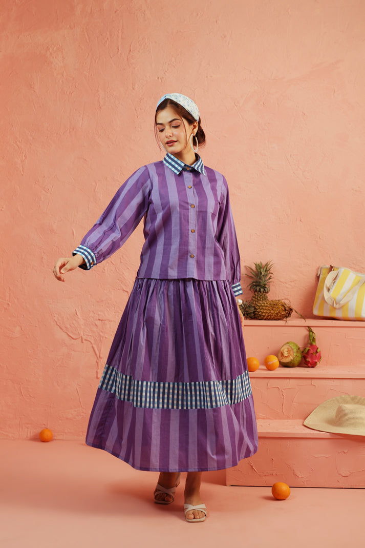 Royal Plum Stripe Skirt Set