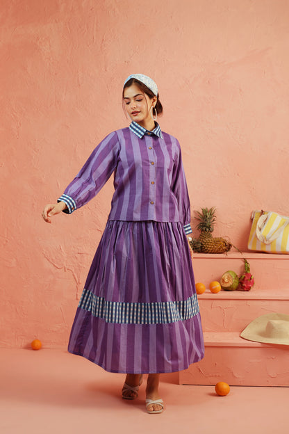 Royal Plum Stripe Skirt Set