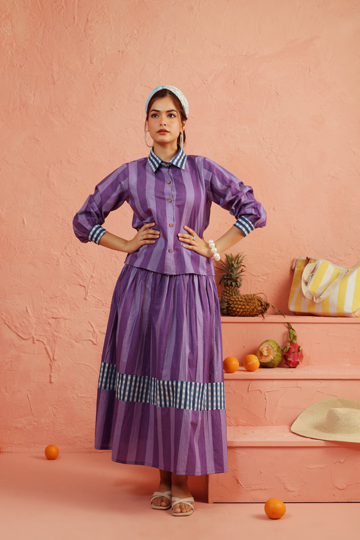 Royal Plum Stripe Skirt Set