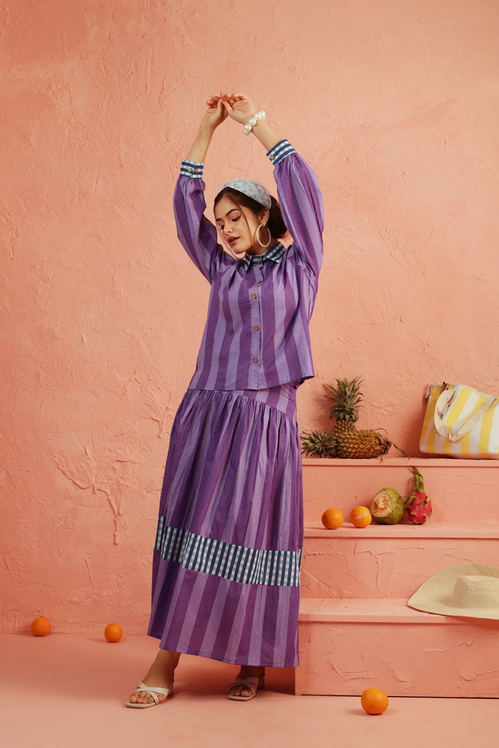 Royal Plum Stripe Skirt Set