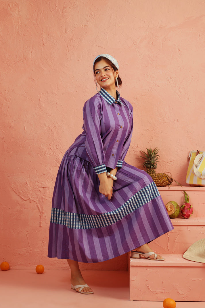 Royal Plum Stripe Skirt Set