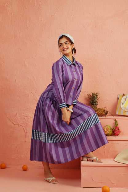 Royal Plum Stripe Skirt Set