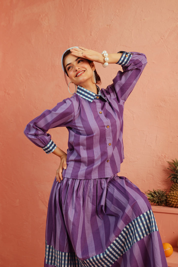Royal Plum Stripe Skirt Set