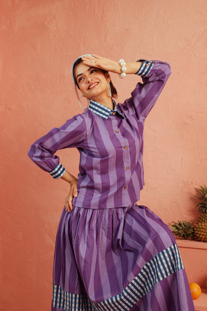 Royal Plum Stripe Skirt Set