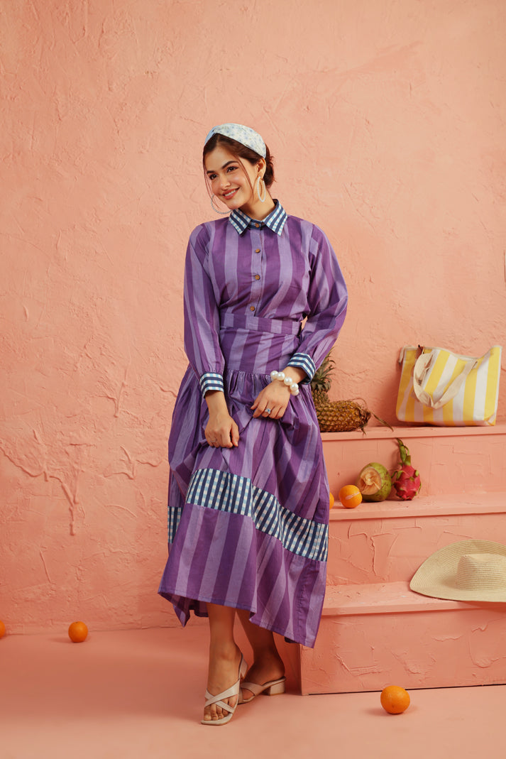 Royal Plum Stripe Skirt Set