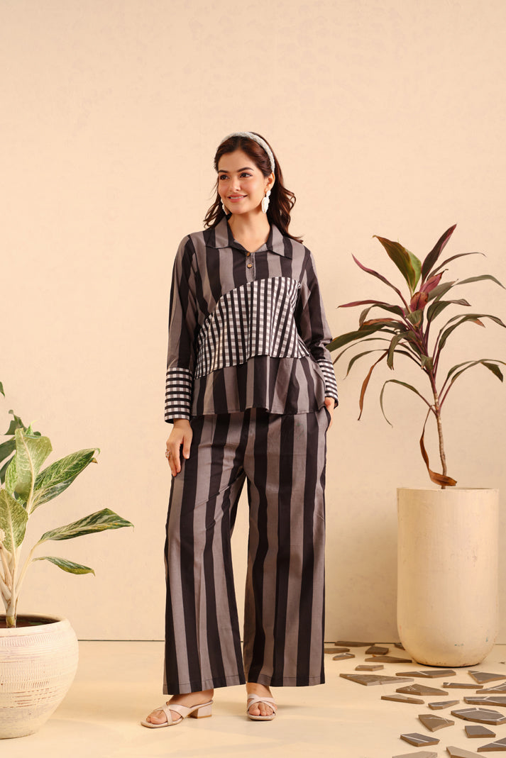 Noir Stripe Cotton Coord Set
