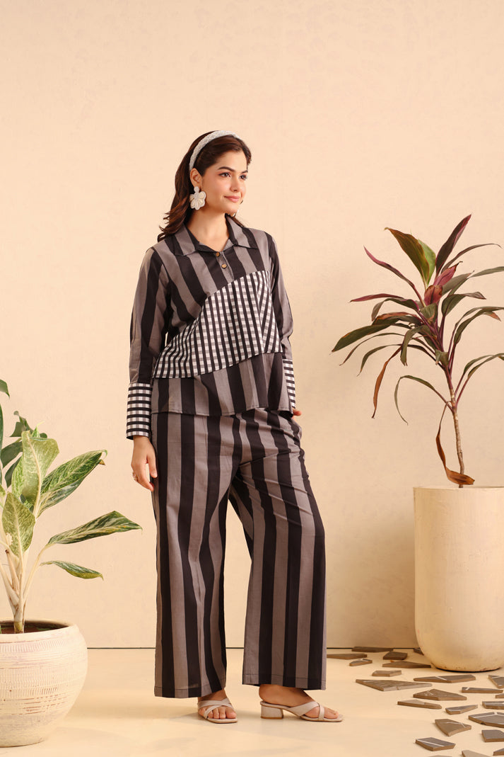 Noir Stripe Cotton Coord Set