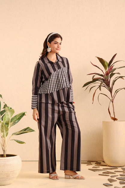 Noir Stripe Cotton Coord Set