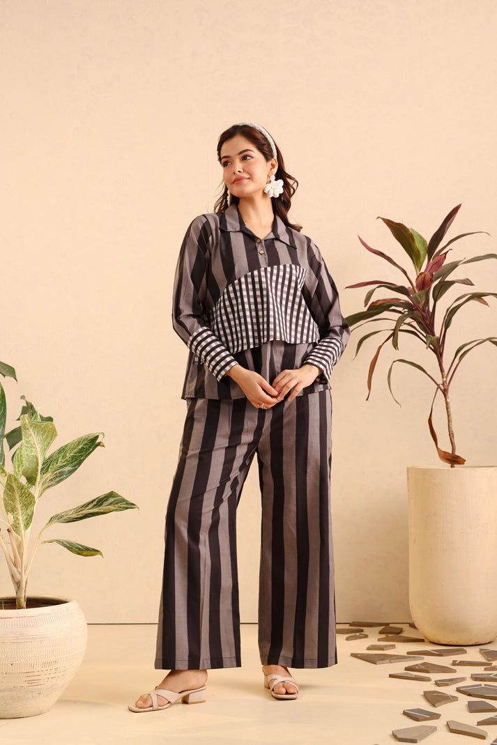 Noir Stripe Cotton Coord Set