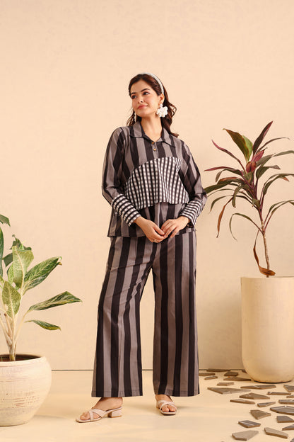 Noir Stripe Cotton Coord Set