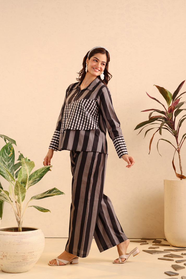 Noir Stripe Cotton Coord Set