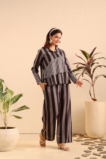 Noir Stripe Cotton Coord Set