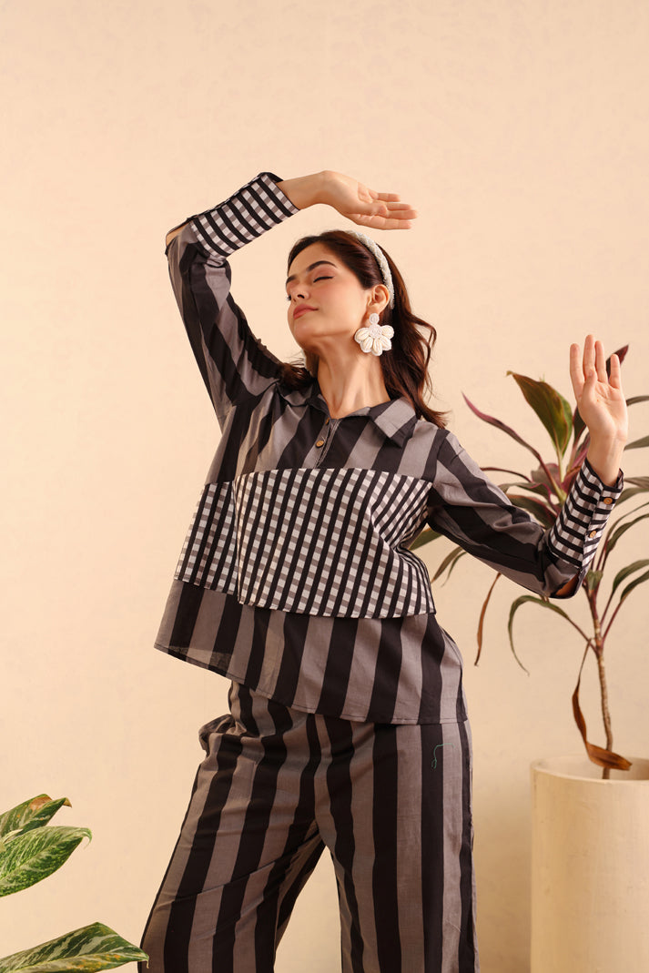 Noir Stripe Cotton Coord Set