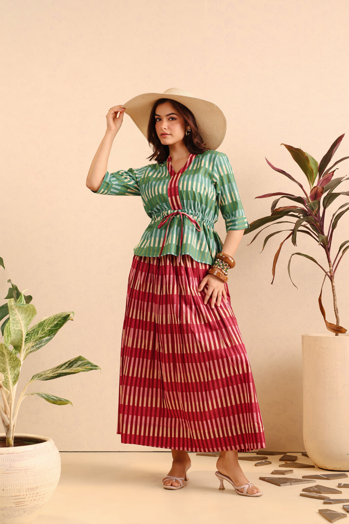 Emerald Rose Cotton Skirt Set