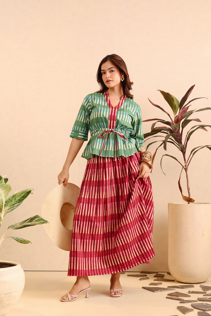 Emerald Rose Cotton Skirt Set