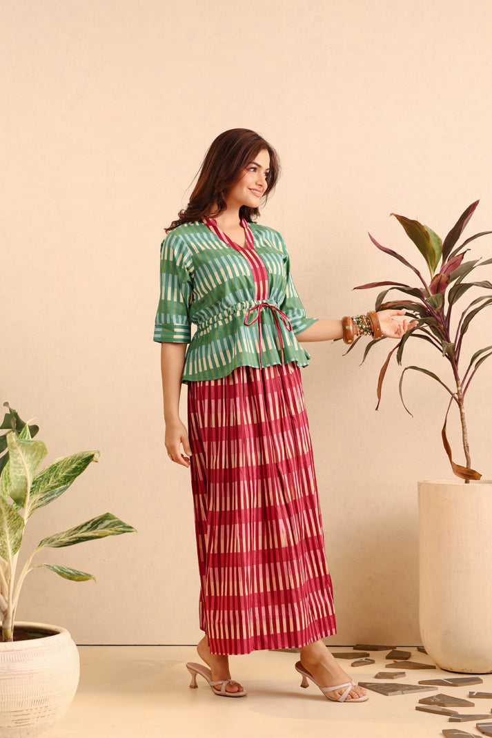 Emerald Rose Cotton Skirt Set