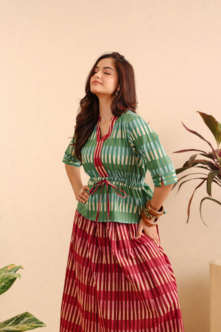 Emerald Rose Cotton Skirt Set