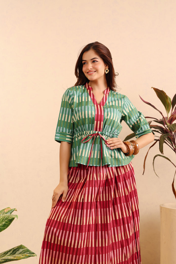 Emerald Rose Cotton Skirt Set