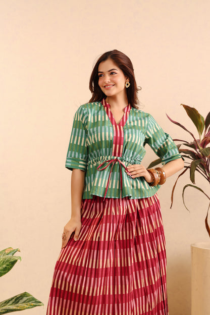 Emerald Rose Cotton Skirt Set