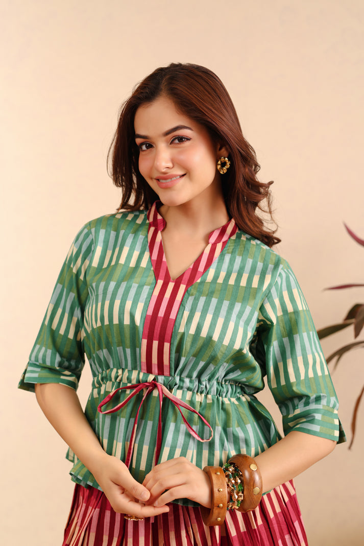 Emerald Rose Cotton Skirt Set