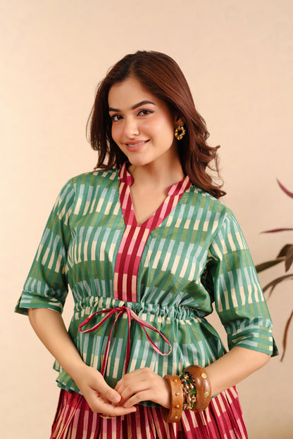 Emerald Rose Cotton Skirt Set