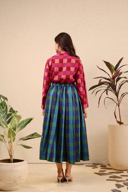 Berry Emerald Checkered Skirt Set