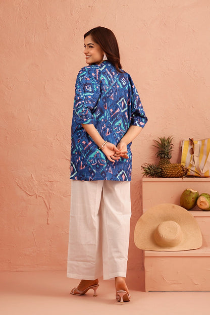 Azure Ikat Breeze Cotton Coord Set