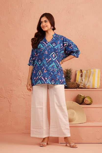 Azure Ikat Breeze Cotton Coord Set