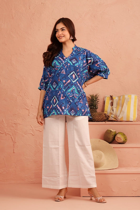 Azure Ikat Breeze Cotton Coord Set