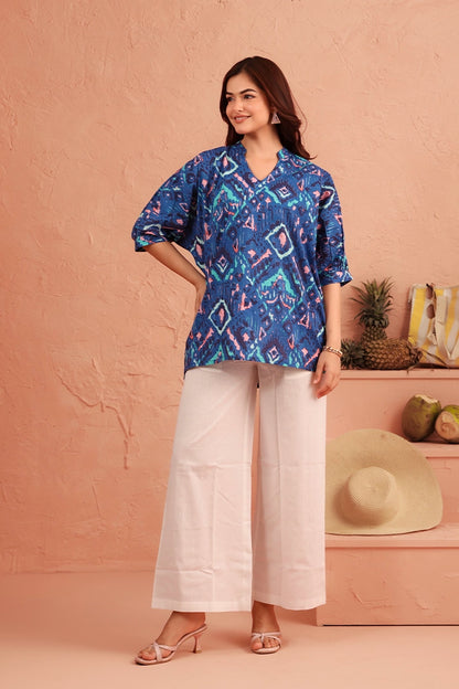 Azure Ikat Breeze Cotton Coord Set