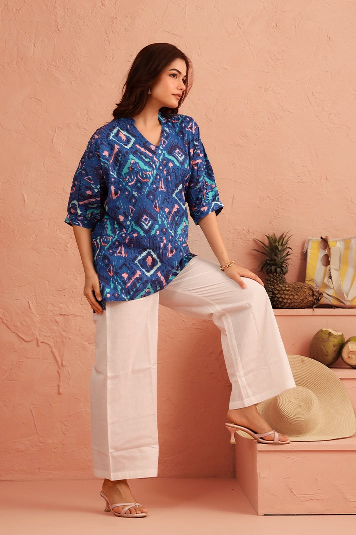 Azure Ikat Breeze Cotton Coord Set