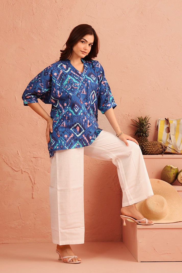 Azure Ikat Breeze Cotton Coord Set