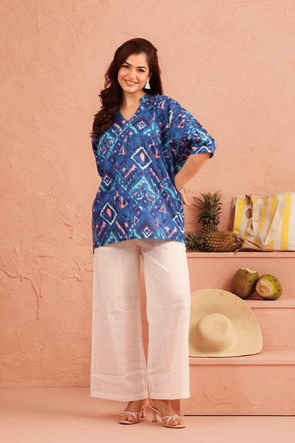 Azure Ikat Breeze Cotton Coord Set